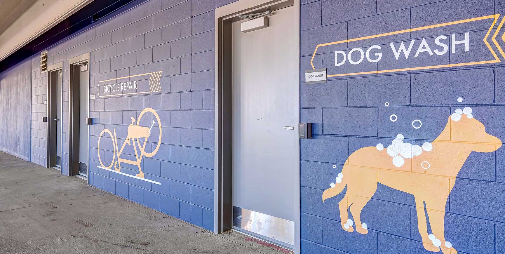 Dog spa and bicycle storage in parking garage